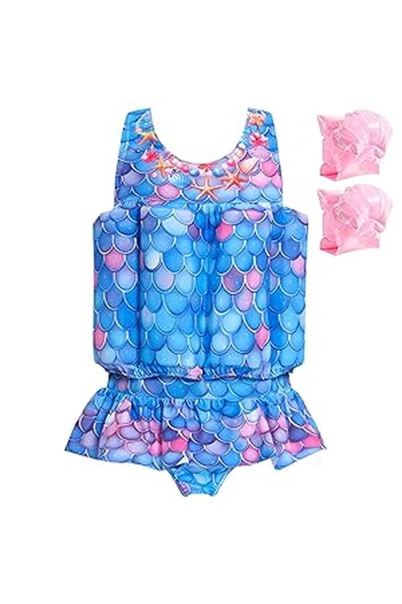 Baby Girls Swimsuit with Floatation Toddler One Piece Swimsuits Kids Swim Vest Swimwear Float Suit