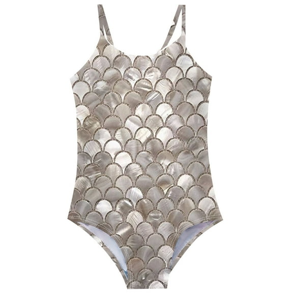 Baby Girls' Swimwear Cute Fishscale Print Bathing Suits Little Kids 1Pc Summer Beach Sport Halter Swimsuit Silver,7-8 Years