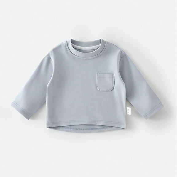 Baby Girls T Shirt with Pocket Blue Long Sleeve T Shirts Kids Crewneck Basic Tees Fall Clothes Girl T-Shirts Size 4-6 Months