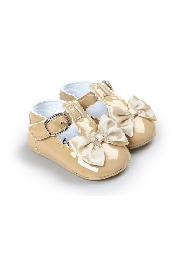 Baby Girls Tan Brown Patent Bow Mary Janes Flats 12-18M Size 3