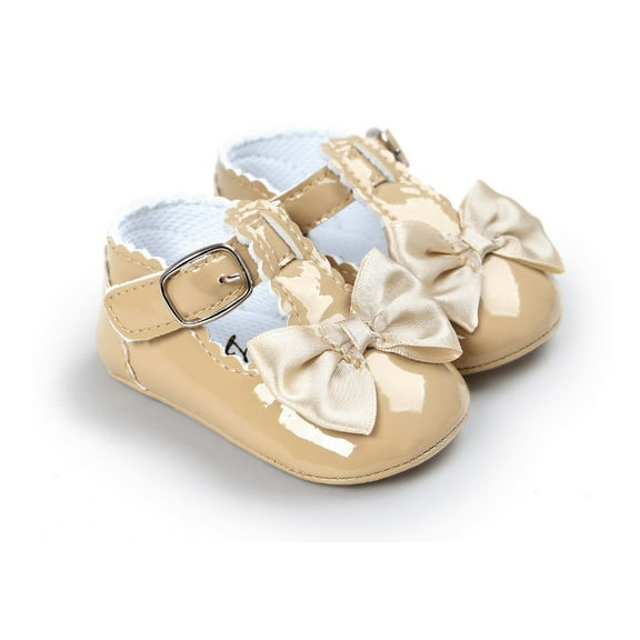 Baby Girls Tan Brown Patent Bow Mary Janes Flats 6-12M Size 2