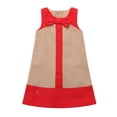 thumbnail image 1 of Baby Girls Tan Red Paneled Bow Dress 12M, 1 of 2