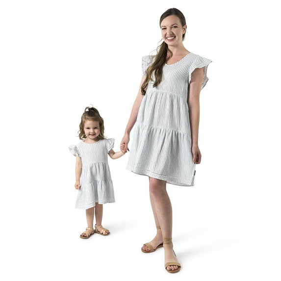 Baby Girls Teal Stripe Gauze Dress