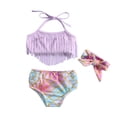 thumbnail image 1 of Baby Girls Three Piece Swimsuits, Halter Tassel Tops + Bikini Bottom + Headband Set, 1 of 10