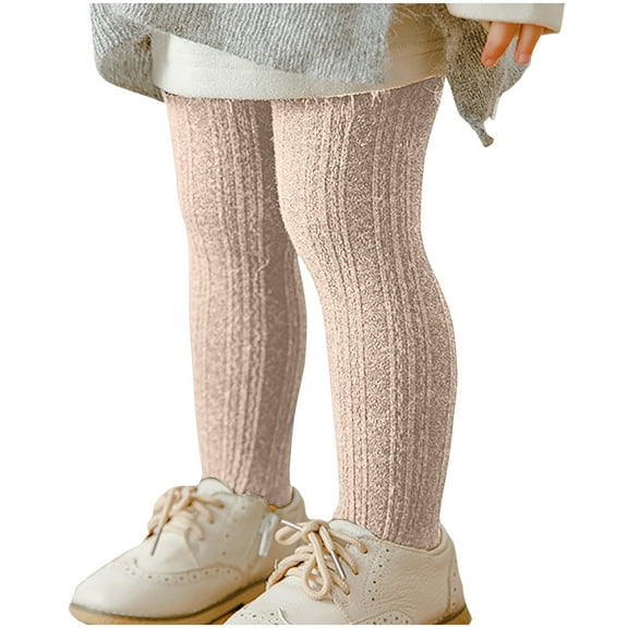 Baby Girls Tights, Toddler Cable Knit Leggings Kids Soft Cotton Infant Leggings Solid Color Winter Warm Knitted Tights Thick Stockings Beige XS