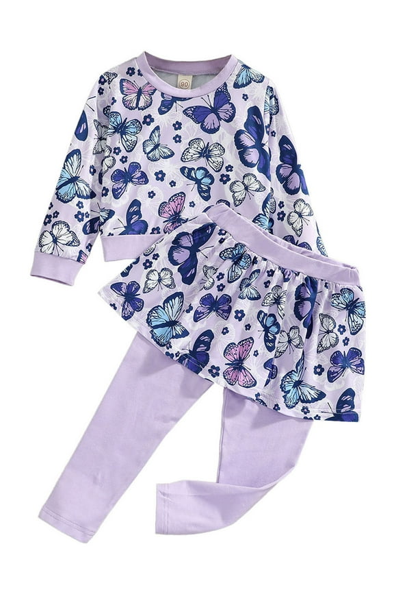Baby Girls' Toddler 2-Piece Fleece Sweatshirt and Leggings Skirt Set 2-6T Kids Butterfly Fall Outfits