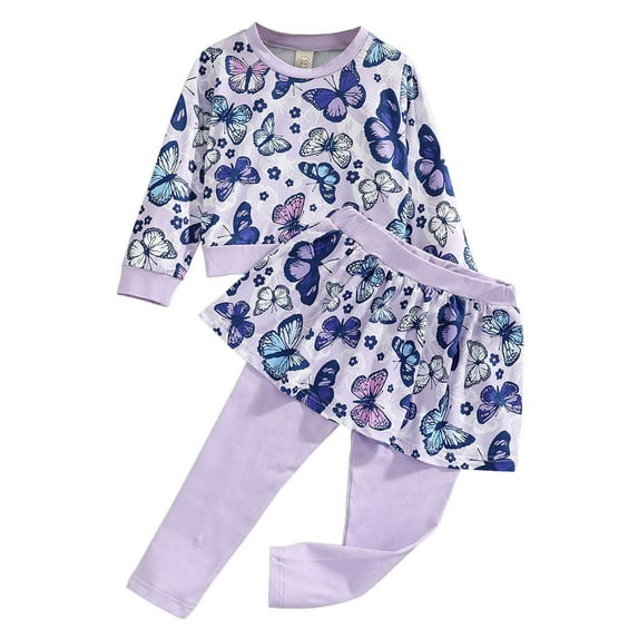 Baby Girls' Toddler 2-Piece Fleece Sweatshirt and Leggings Skirt Set 2-6T Kids Butterfly Fall Outfits