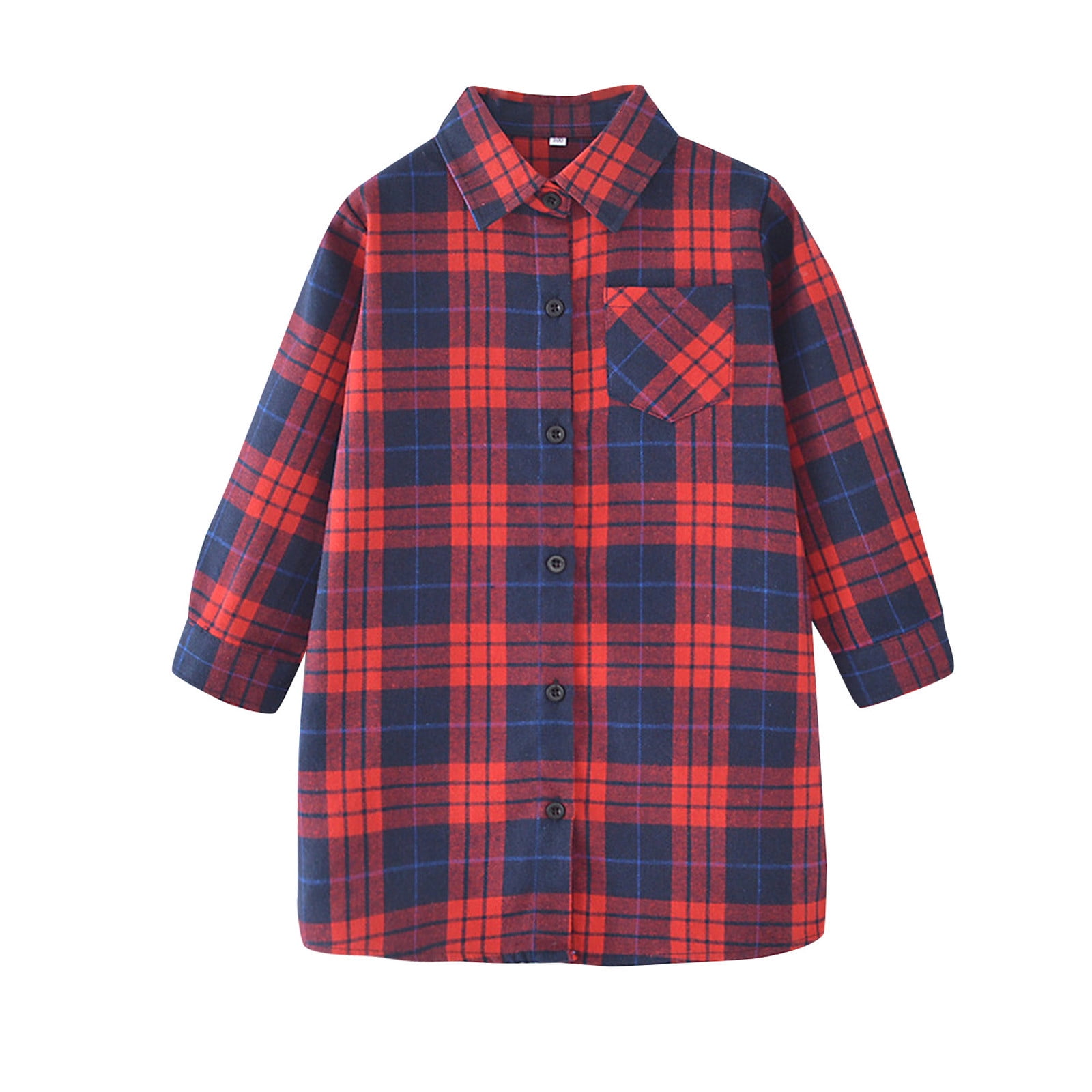 Baby Girls Tops Plaid Pleated Mini Dress Button Down Plaid Flannel Long