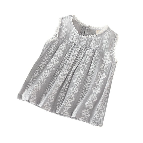 Baby Girls Tops Summer Cotton Floral Print Sleeveless Tops Blouse with Tassel Design Children Casual Tee Shirts, 1-6T