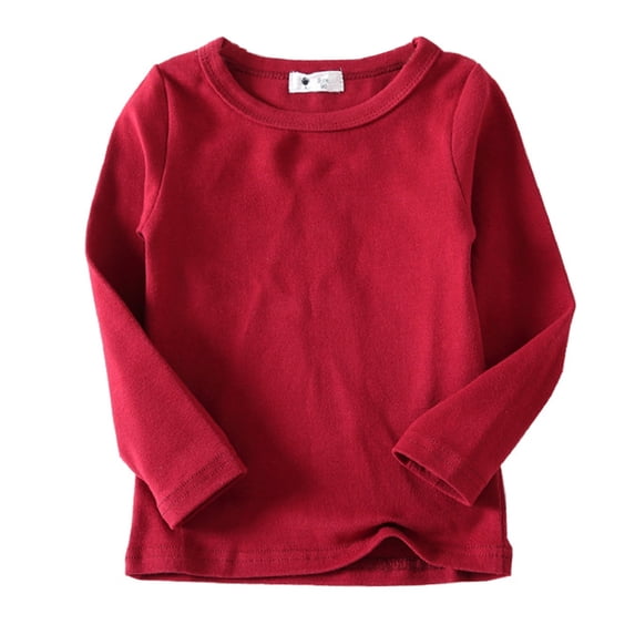 Baby Girls Tops & T-Shirts Kids Unisex Soft Solid Color Round Neck Long Sleeve T Shirts Daily-Wear,Red,12-24 Months