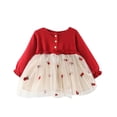 thumbnail image 1 of Baby Girls Tulle Dresses Long Sleeve Button Up Embroidered Cotton Dress Ruffle Hem Cute Sweet Toddler Fall Clothes Red 0 Months, 1 of 7