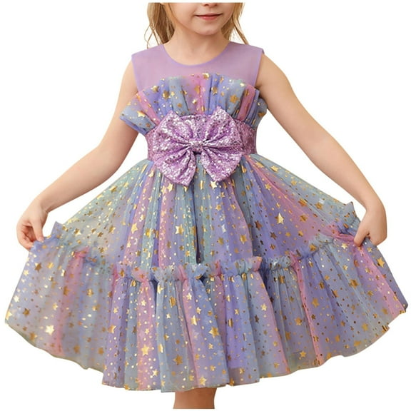 Baby Girls Tutu Dress Summer Sleeveless Backless Princess Birthday Party Dresses Sequin Ruffle Tulle Bowknot Sundress Purple 7-8 Years