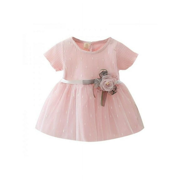 Baby Girls Tutu Dresses Clothes Ruffled Floral Cotton Cute Mesh Stitching Bottoming Short Sleeve Sweet Princess DressTulle Dress Wedding Party Photography Special Occasion Summer