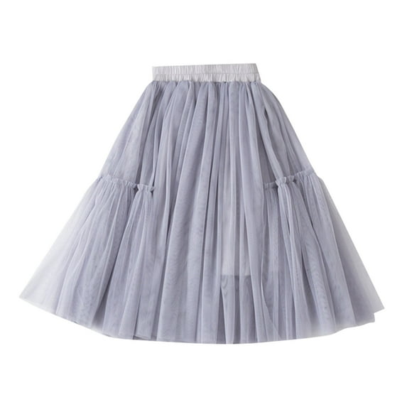Baby Girls Tutu Skirt Toddler Girls Long Skirt Girls Tiered Ruffle Maxi Skirts Girls Soft Skirt Party Girl Skirt Kids Summer Clothing Grey,8-9 Years