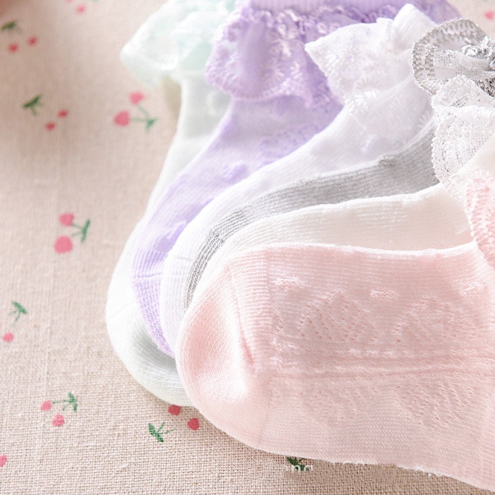 Baby Girls Tutu Socks Bow Lace Newborn Infant Frilly Sock Cotton Short