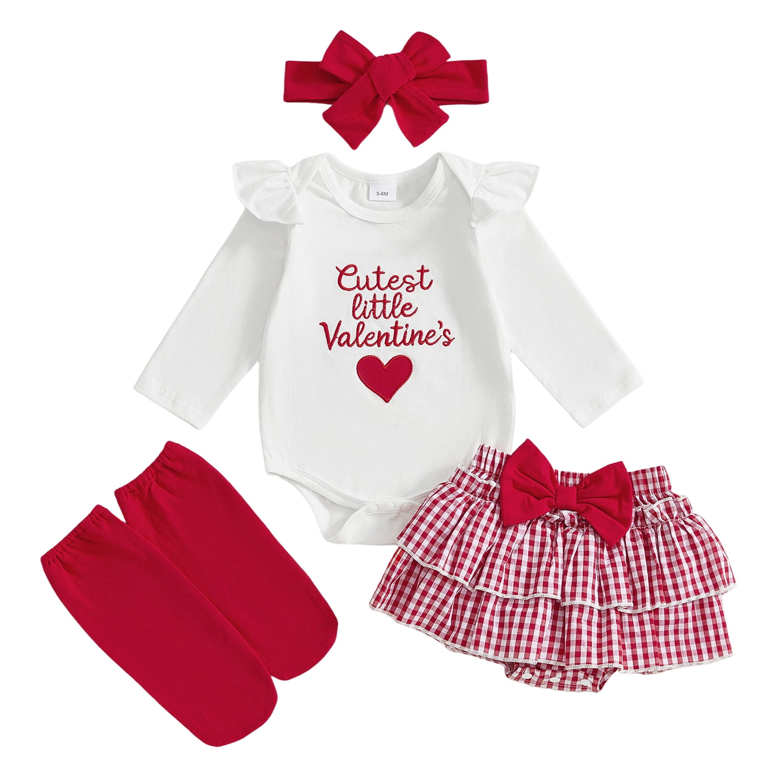 Baby Girls Valentine's Clothes Outfits 4pcs Valentine's Bodysuit Romper ...
