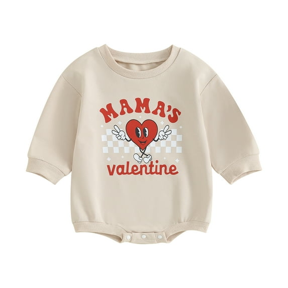 Baby Girls Valentine's Day Romper 6 12 18 24M Long Sleeve Crew Neck Heart Letter Print Sweatshirt Romper