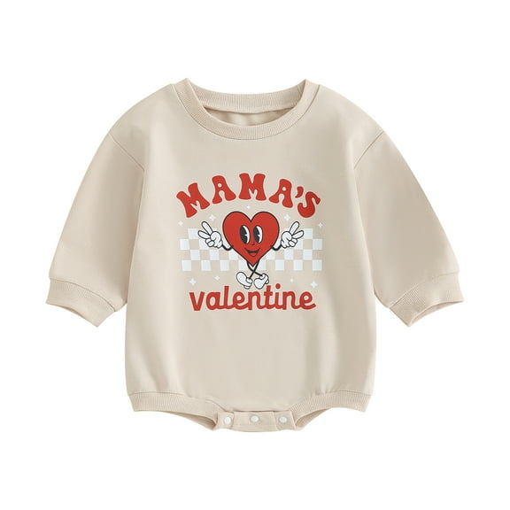 Baby Girls Valentine's Day Romper 6 12 18 24M Long Sleeve Crew Neck Heart Letter Print Sweatshirt Romper
