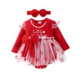 thumbnail image 1 of Baby Girls Valentine's Day Romper Long Sleeve Crew Neck Heart Letter Print Tulle Patchwork Romper with Headband, 1 of 9
