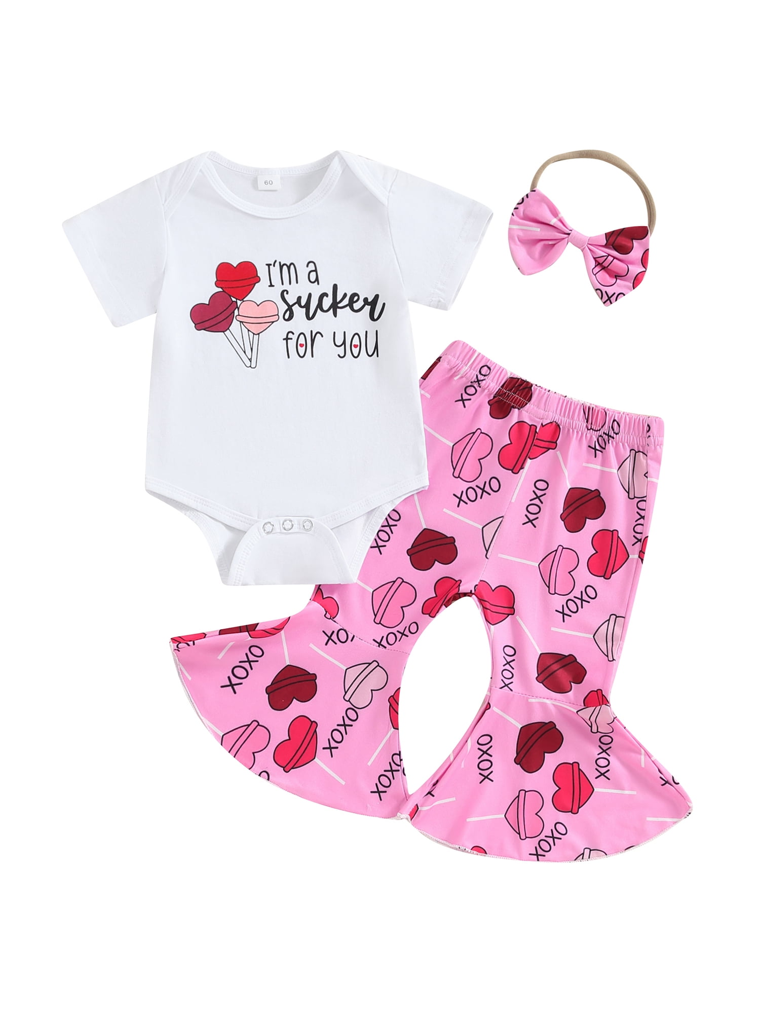 Baby Girls Valentines Day Outfit, Short Sleeve Letters Print Romper