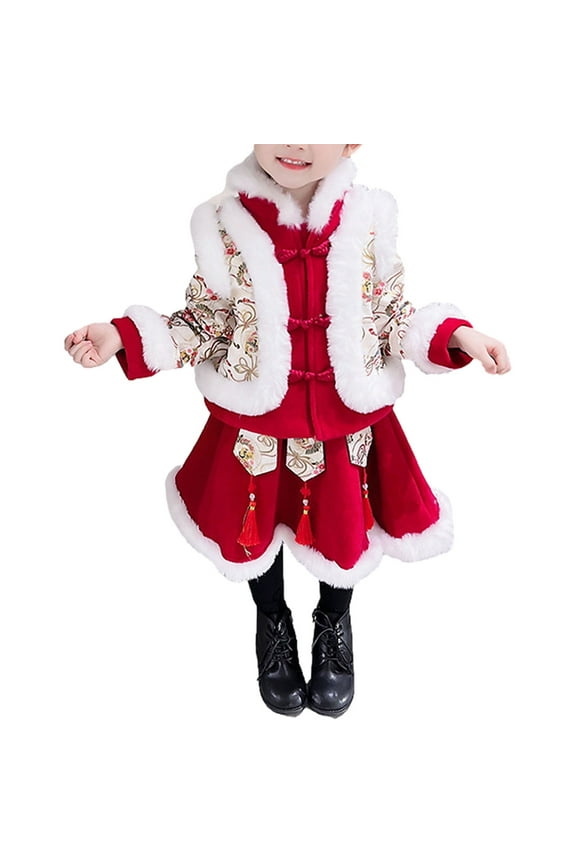 Baby Girls Velvet Dress Chinese Traditional Cheongsam Long Sleeve Lapel Tang Quilted Dresses New Year Coat