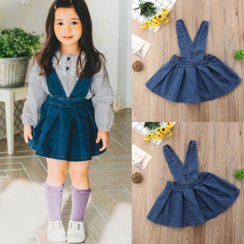  Girls Denim Dungaree Dress Kids Fashion Denim Skirt