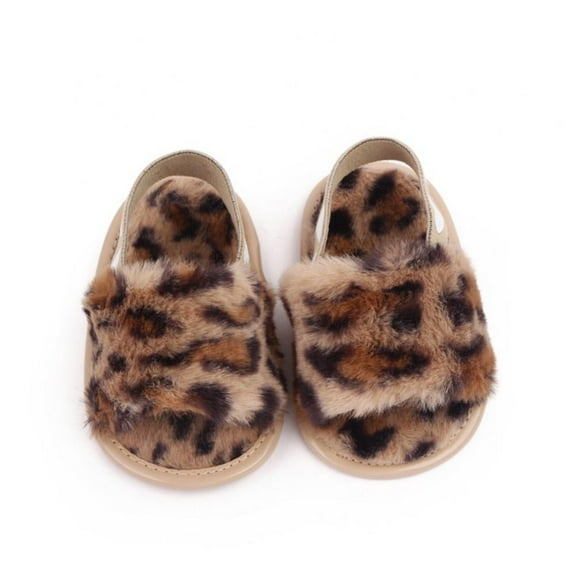 Baby Girls Warm Fuzzy Slipper Plush Sandals Soft Sole Faux Fur Flats Toddler Prewalker Slipper Elastic Back Strap
