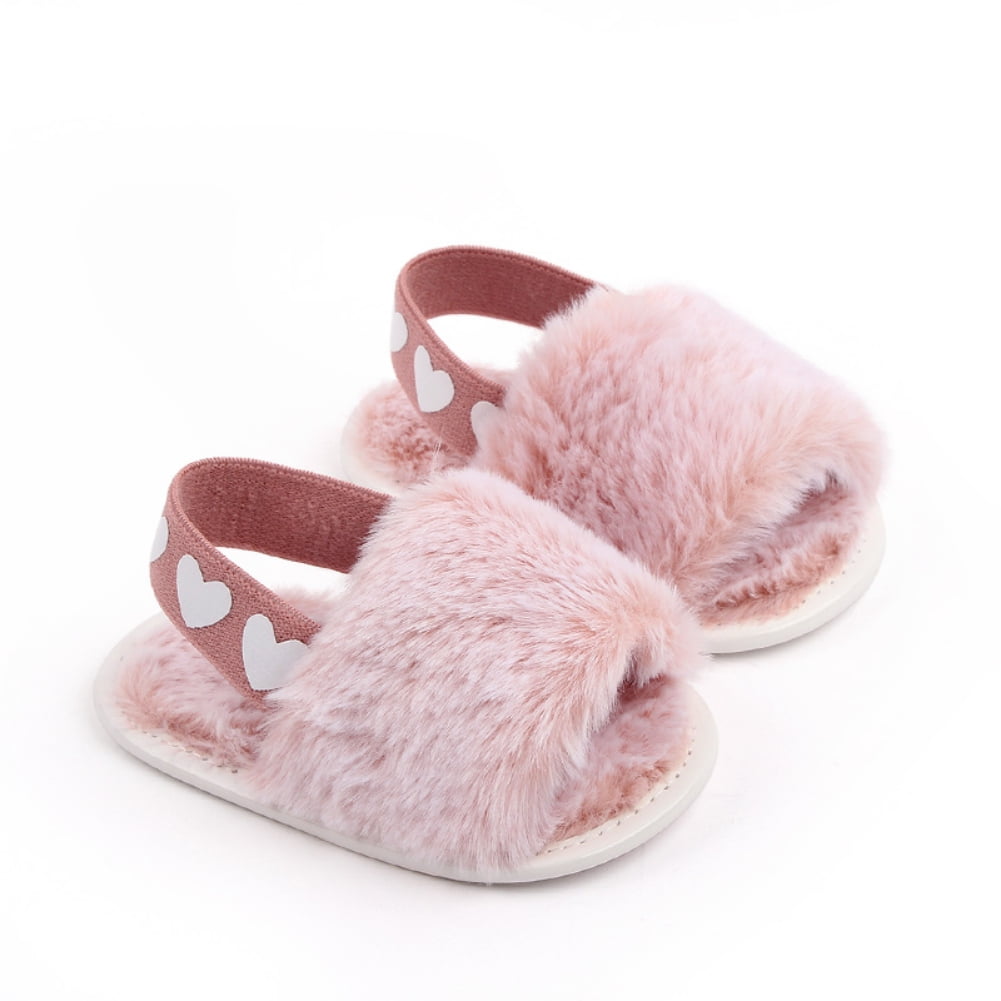 Baby Girls Warm Fuzzy Slipper Plush Sandals Soft Sole Faux Fur