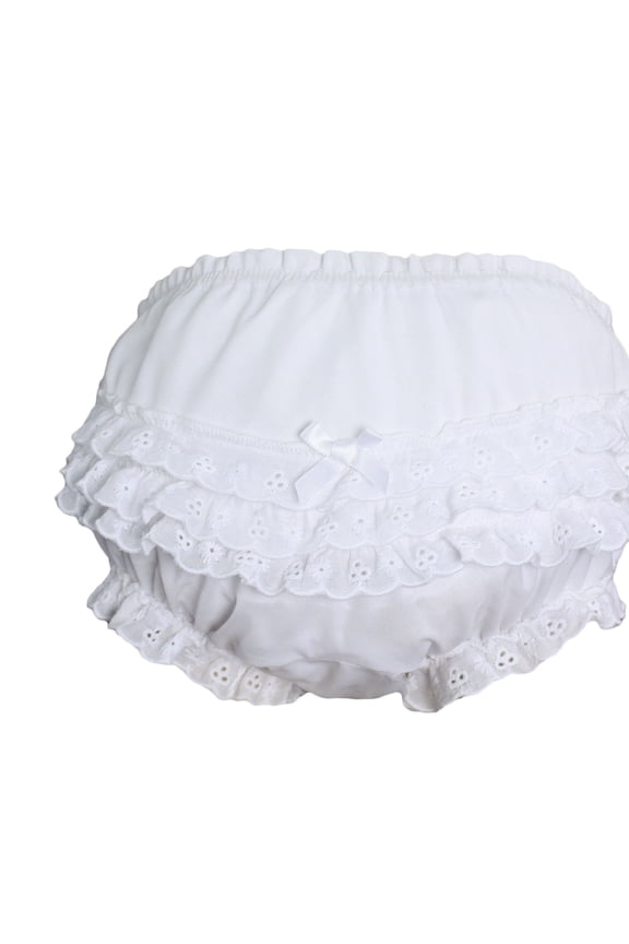 Baby Girls White Elastic Bloomer Diaper Cover with Embroidered Eyelet Edging