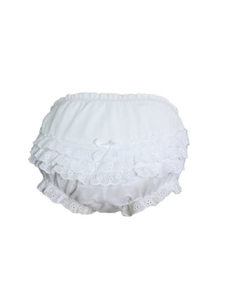 Baby Girls White Elastic Bloomer Diaper Cover with Embroidered