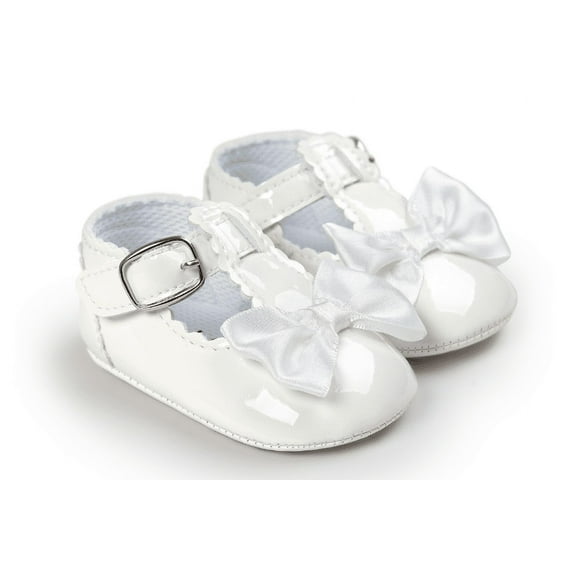 Baby Girls White Patent Bow Mary Janes Flats 6-12M Size 2
