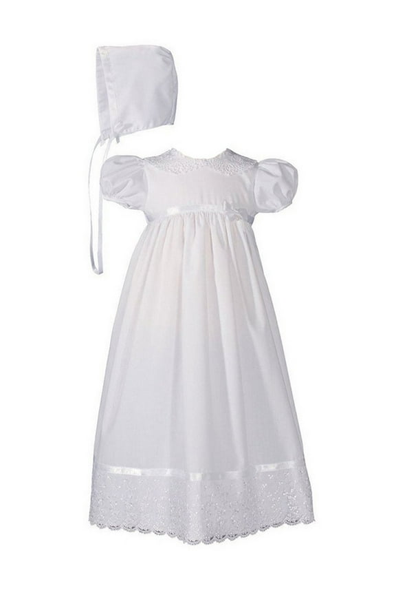 Baby Girls White Poly Cotton Lace Collar Hem Hat Christening Gown 0-3M