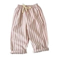 thumbnail image 1 of Baby Girls Wide Leg Linen Striped Pants Kids Casual Summer Palazzo Pants Flowy B𝐨ho High Waisted Beach Trousers with Pockets, 1 of 6