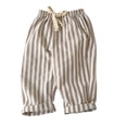 thumbnail image 1 of Baby Girls Wide Leg Linen Striped Pants Kids Casual Summer Palazzo Pants Flowy B𝐨ho High Waisted Beach Trousers with Pockets, 1 of 3