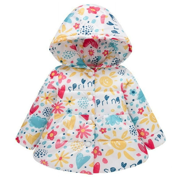 Baby Girls Winter Butterfly Floral Puffer Jackets Down Coats Toddler Hooded Top Outwear 1-4Y