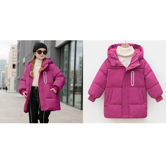 Baby Girls Winter Coat,Baby Boys Puffer Coat With Mid-length Hoods Long Sleeve Light Winter Coats For Baby Girls Warm Fleece Outerwear