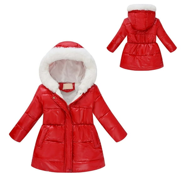 Baby Girls Winter Coat,Kids Puffer Coat Mid-length Hooded Jacket Zipper Windproof Jacket Outwear For Baby Girls Kids Puffer Jacket Baby Girl Winter Clothes