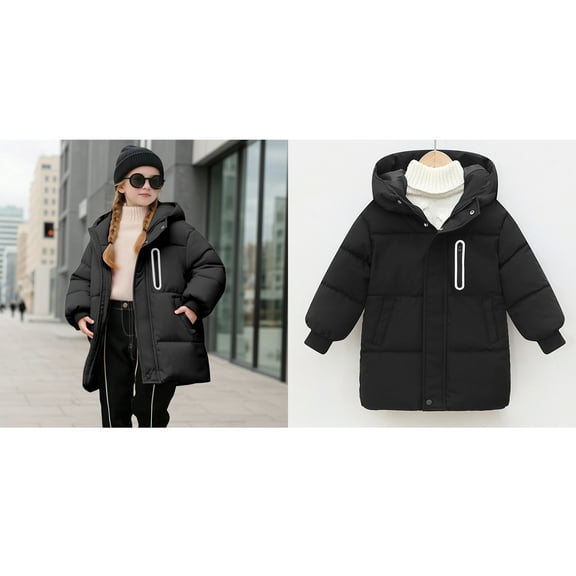 Baby Girls Winter Coat,Kids Puffer Coat Mid-length Hooded Jackets With Pockets Zipper Windproof Jacket Outwear For Baby Boys Baby Jacket Baby Winter Clothes