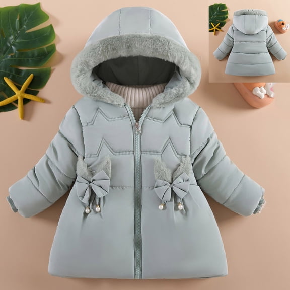 Baby Girls Winter Coat Kids Puffer Jacket Zip up Long Sleeve Kids Warm Winter Coat Outerwear Cute Hooded Jackets with Pockets 6-12 Months Jacket Girls