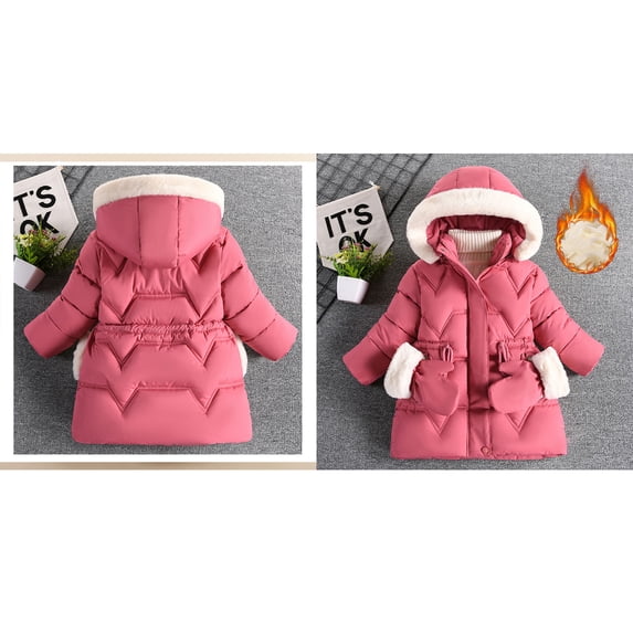 Baby Girls Winter Coat,Little Boys Girls Puffer Coat Mid-length Hooded Jacket Thicken Windproof Zipper Warm Outwear For Baby Girls Child Down Jacket Baby Girl Clothes Winter