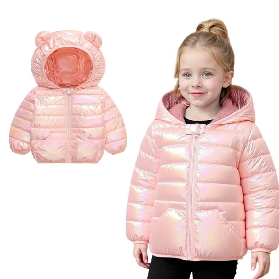 Baby Girls Winter Coat Puffer Jacket Full-Zip Long Sleeve Windproof Down Jacket Cute Hooded Jackets with Pockets Baby Girl Clothes Winter 6-12 Months