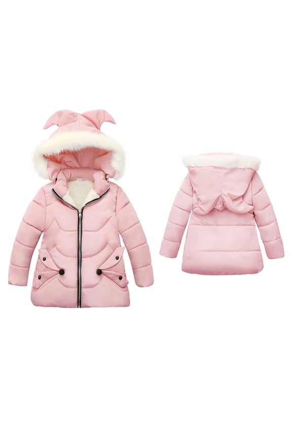 Baby Girls Winter Coat,Toddler Puffer Coat Fox-Shaped Hooded Jacket Zipper Up Down Coats 2-3 Years