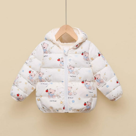 Baby Girls Winter Coats Waterproof Hooded Zip Jacket with Cute Print Warm Fleece Padded Jacket for Boys Girls 1-5Y