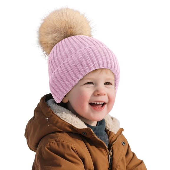 Baby Girls Winter Hat Knitted Winter Beanie Hat with Pompom Warm Winter Hats for Ages 0-8 Years Boys and Girls