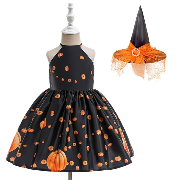 Baby Girls Witch Costume Princess Dress with Hat Halloween Dress Up, Size 6M-3Y