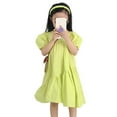 thumbnail image 1 of Baby Girls's Dress Puff Sleeve Princess Style Solid Color Loose Simple Dress Daily Wear, 1 of 8