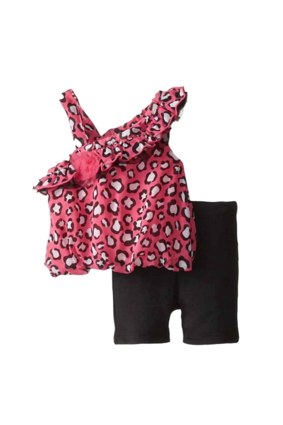 Infant Girl Pink Leopard Print Bubble Top Leggings Outfit 2 PC 0-3m