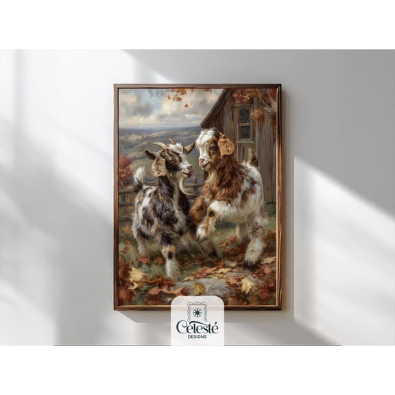 Baby Goat Farmhouse Print, Rustic Autumn Nursery Art Home Decor #672, 12x18 UNFRAMED
