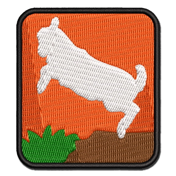 Baby Goat Jumping Playing Applique Multi-Color Embroidered Iron-On Patch - 2.0 Inch Mini