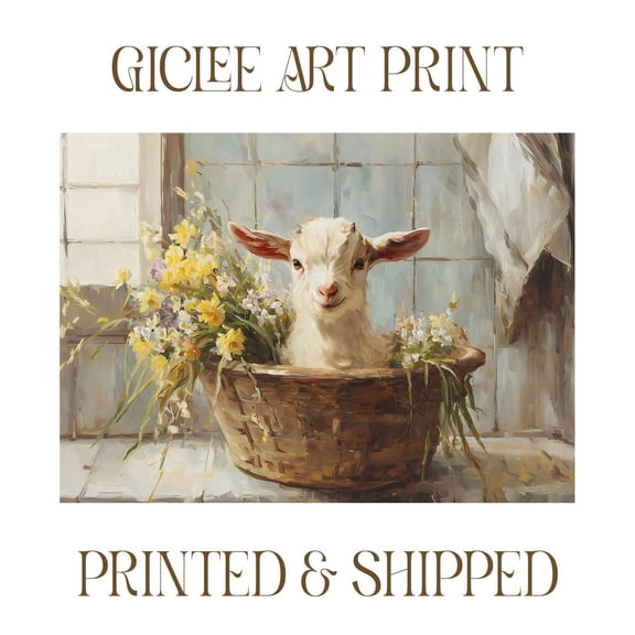 Baby Goat Poster Farmhouse Wall Decor For Kitchen Wall Art Farmhouse Kitchen Decor Vintage Farm Art Baby Farm Animal Decor For Nursery Giclee, 24x36 UNFRAMED